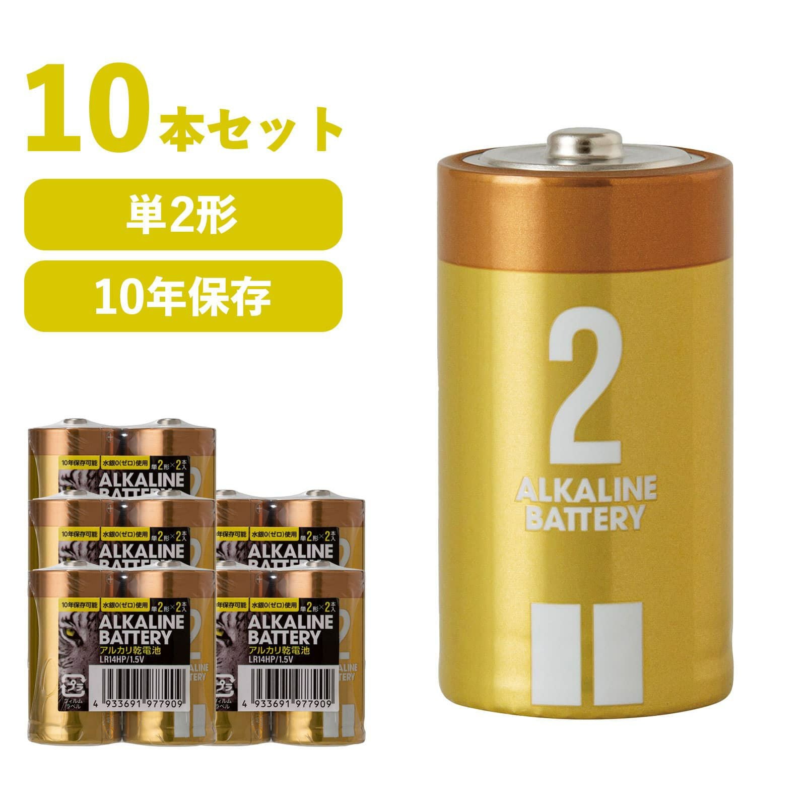 アルカリ乾電池 単2形 10本セット (2パック×5) | Multiverse マルチバース